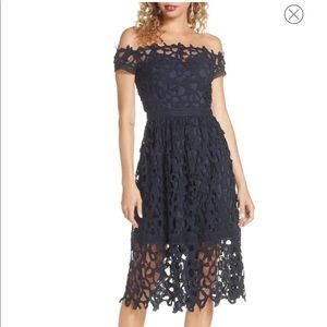 Chi Chi London: Navy Off the Shoulder Cocktail Dress